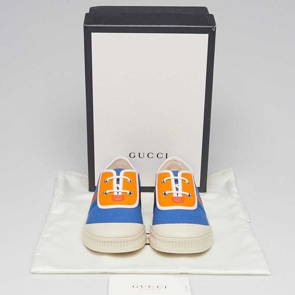 Gucci Blue/Orange Canvas/Rubber Low Top Sneakers Size 3.5/34 - Picture 5 of 5